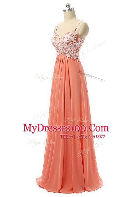 Organza Sleeveless Floor Length Prom Dress and Beading and Appliques