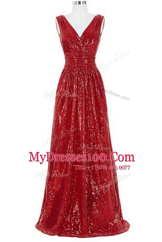 Pretty V-neck Sleeveless Sequined Formal Dresses Sequins Brush Train Zipper