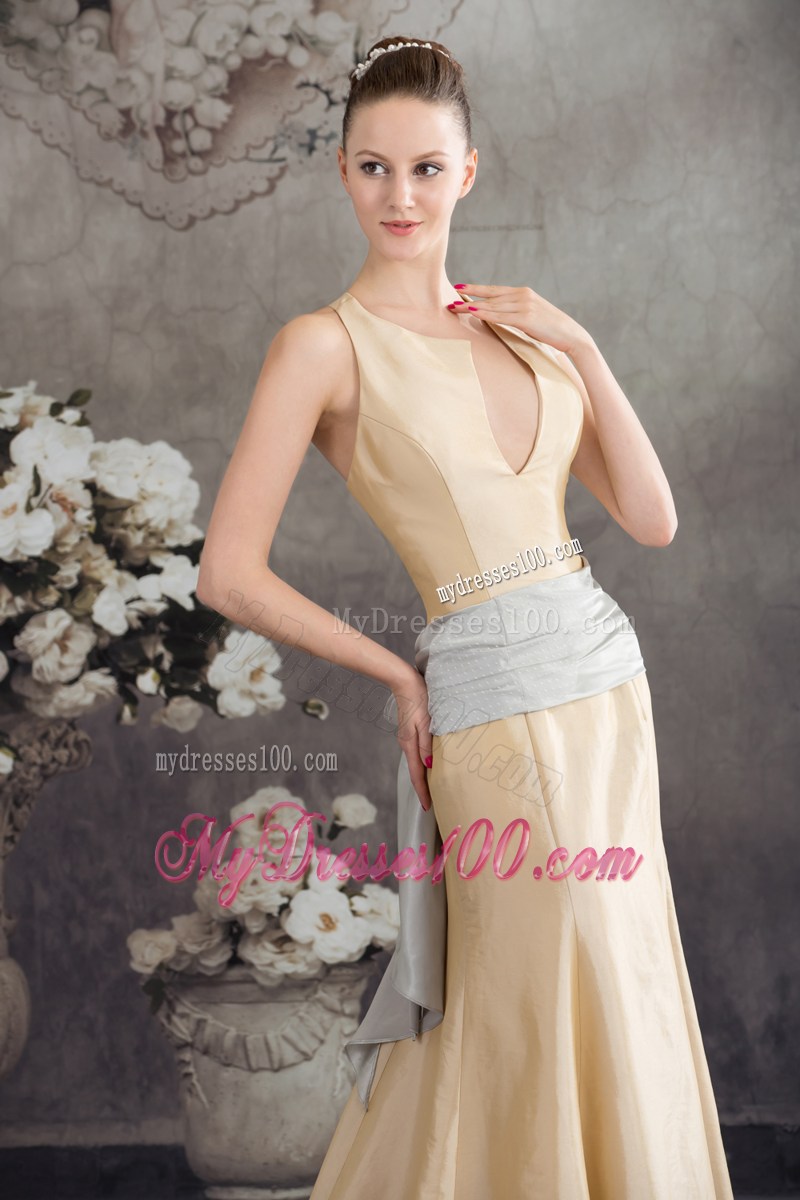 2013 Designer Column Sash Brush Train Prom Dress