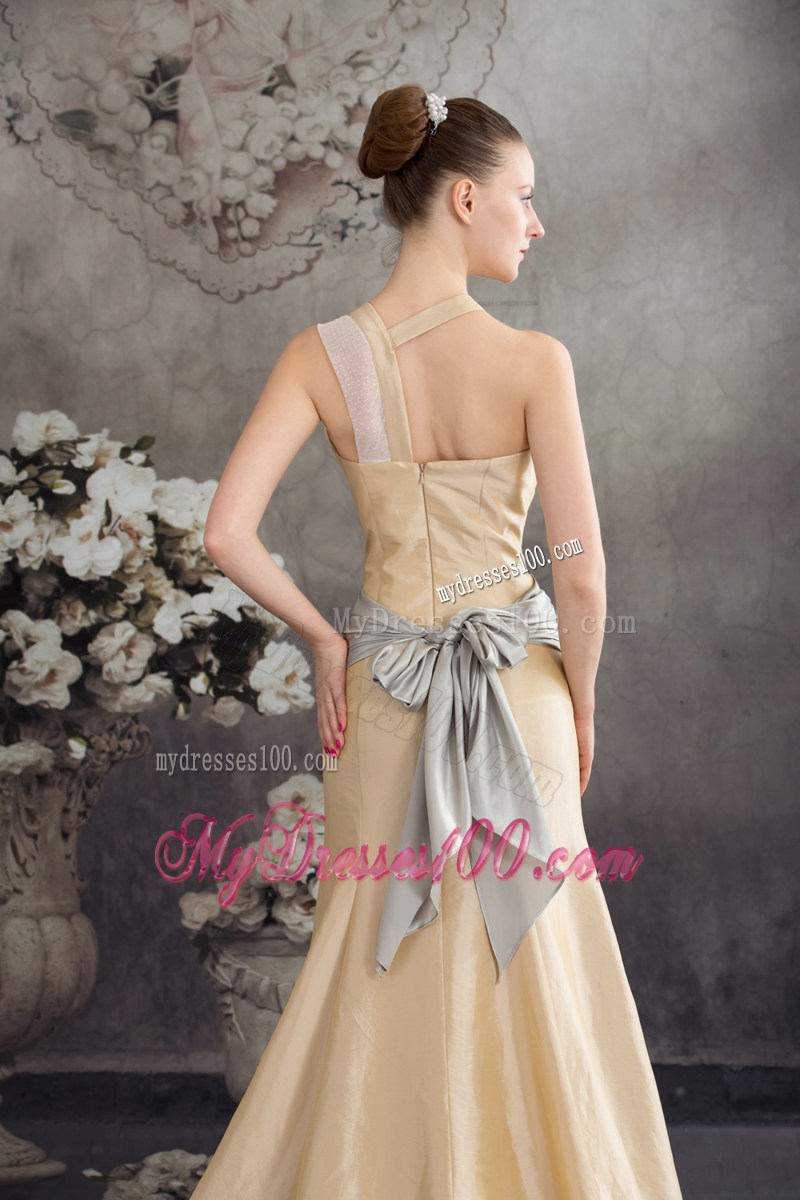 2013 Designer Column Sash Brush Train Prom Dress