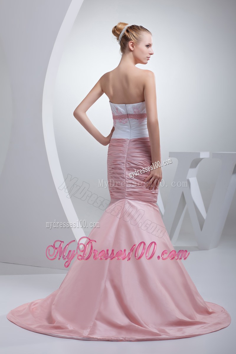Appliques Beading Mermaid Court Train Strapless Prom Dress