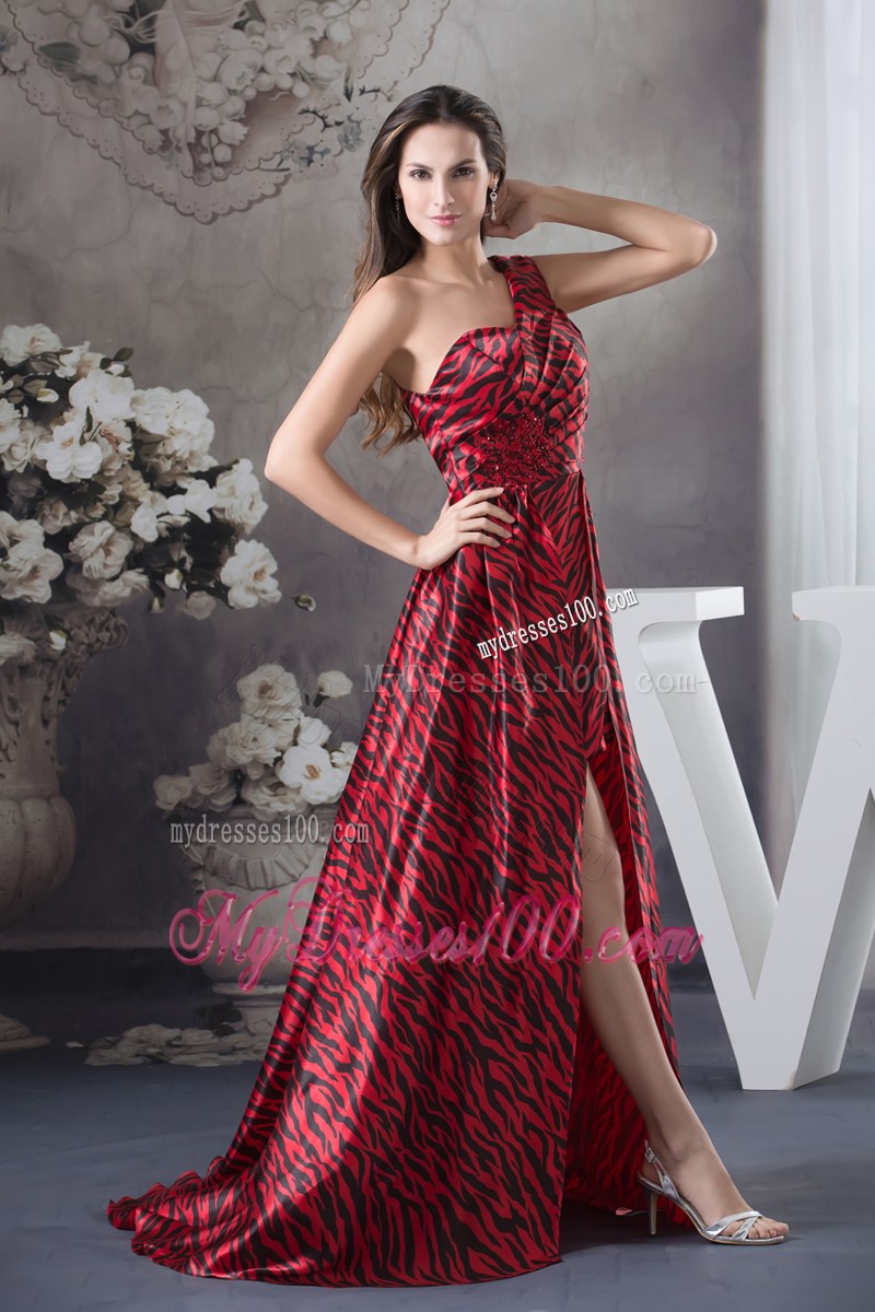 Appliques Column Multi-color One Shoulder Brush Train Prom Dress
