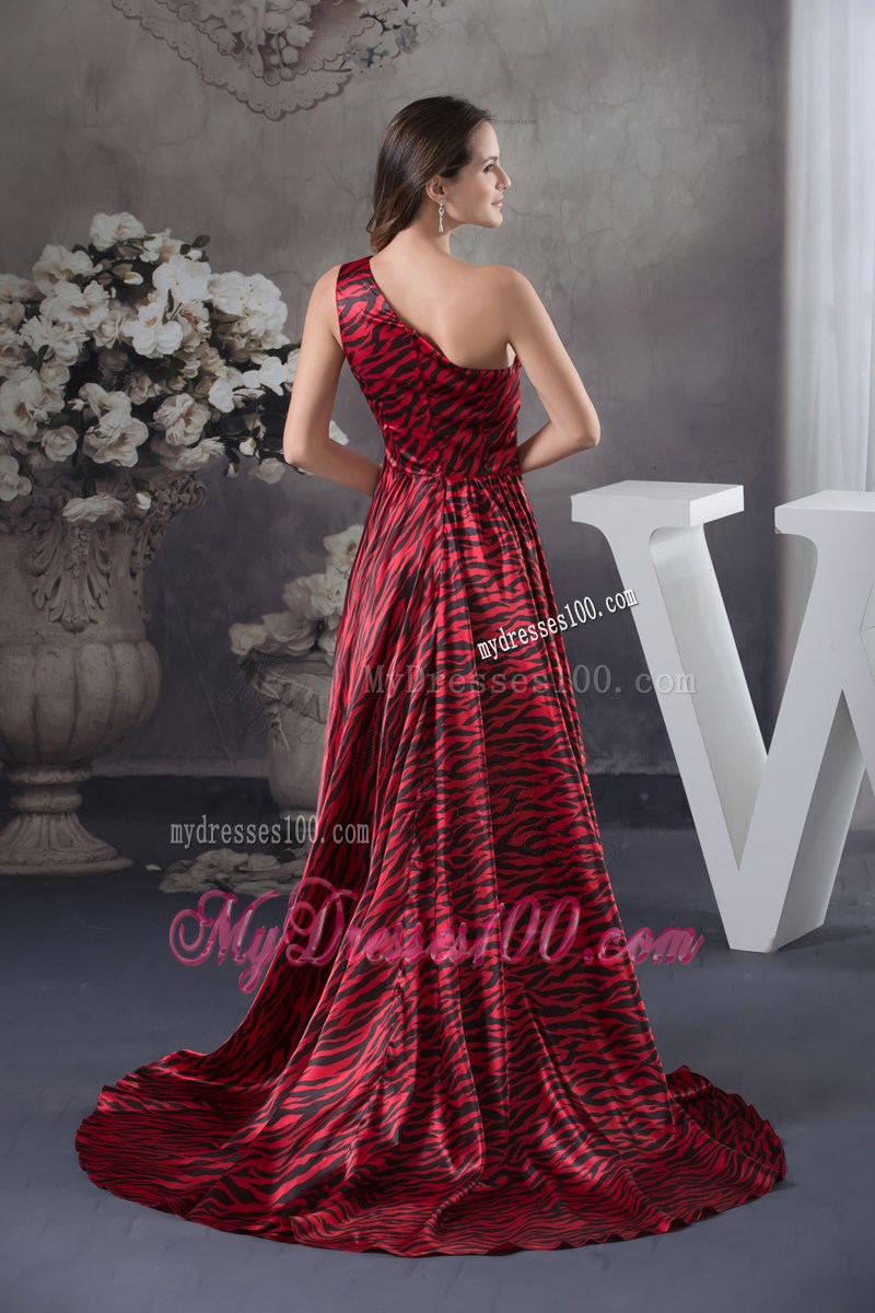 Appliques Column Multi-color One Shoulder Brush Train Prom Dress