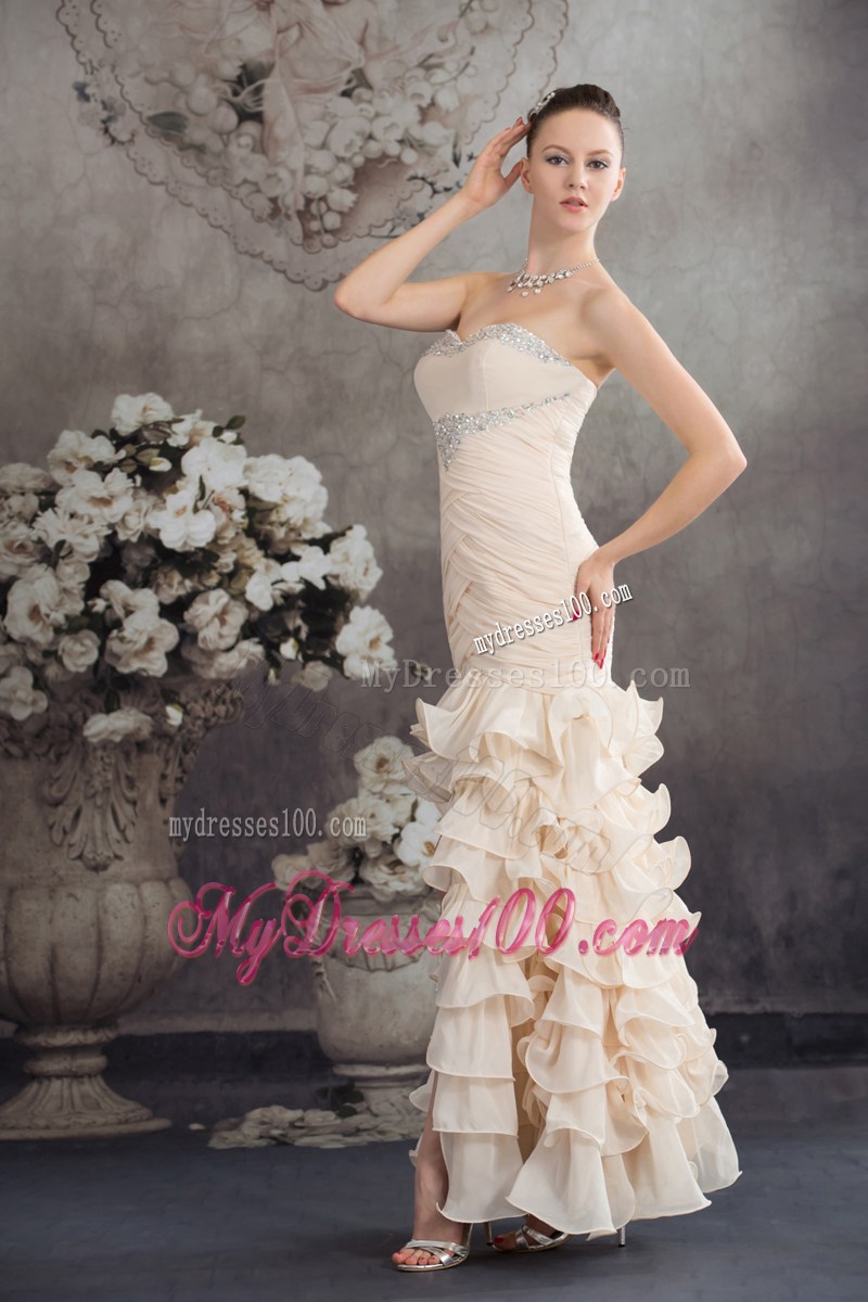 Beading Mermaid Sweetheart Ankle-length 2013 Champagne Prom Dress