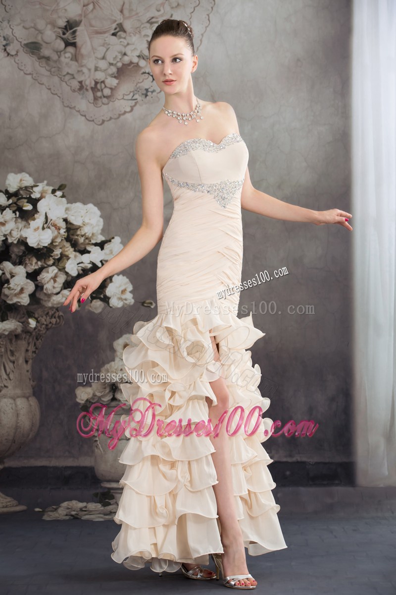 Beading Mermaid Sweetheart Ankle-length 2013 Champagne Prom Dress