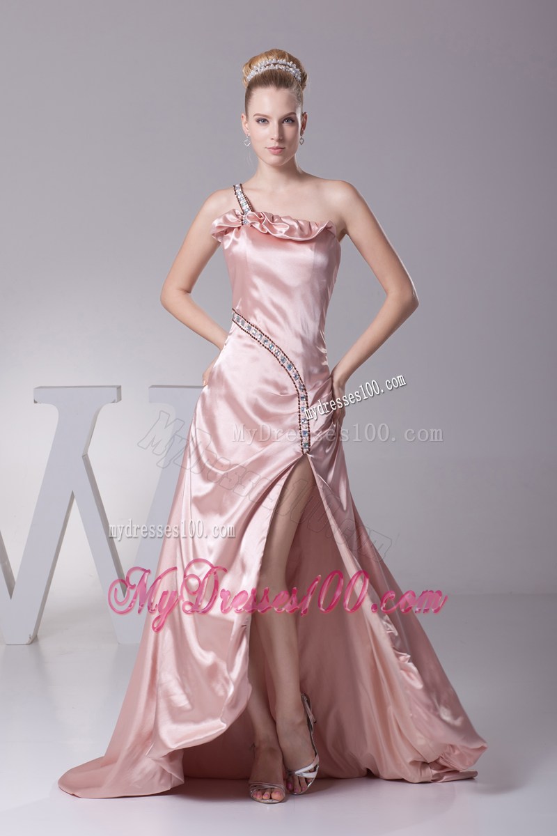 Beading One Shoulder High Slit Prom Dress