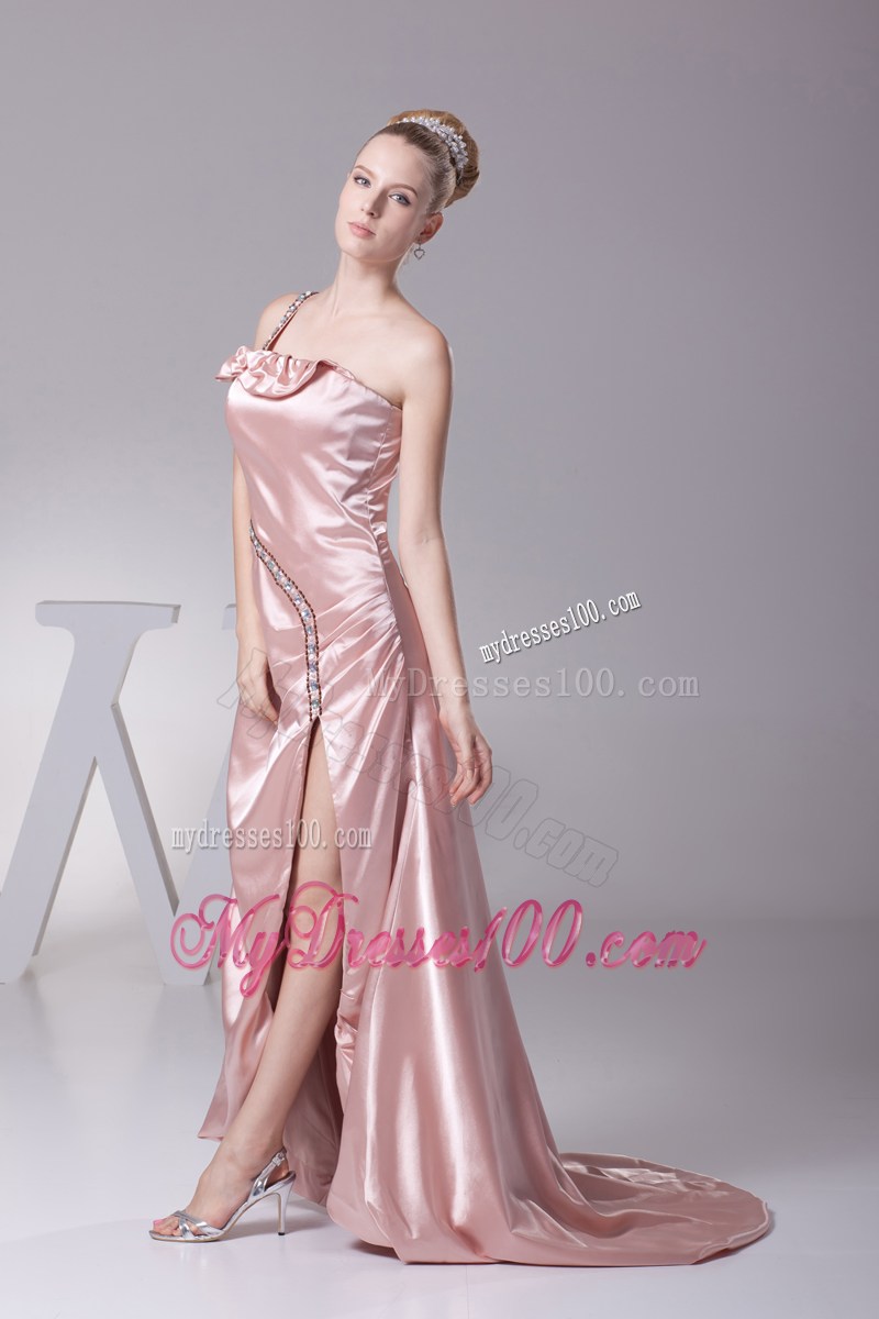 Beading One Shoulder High Slit Prom Dress