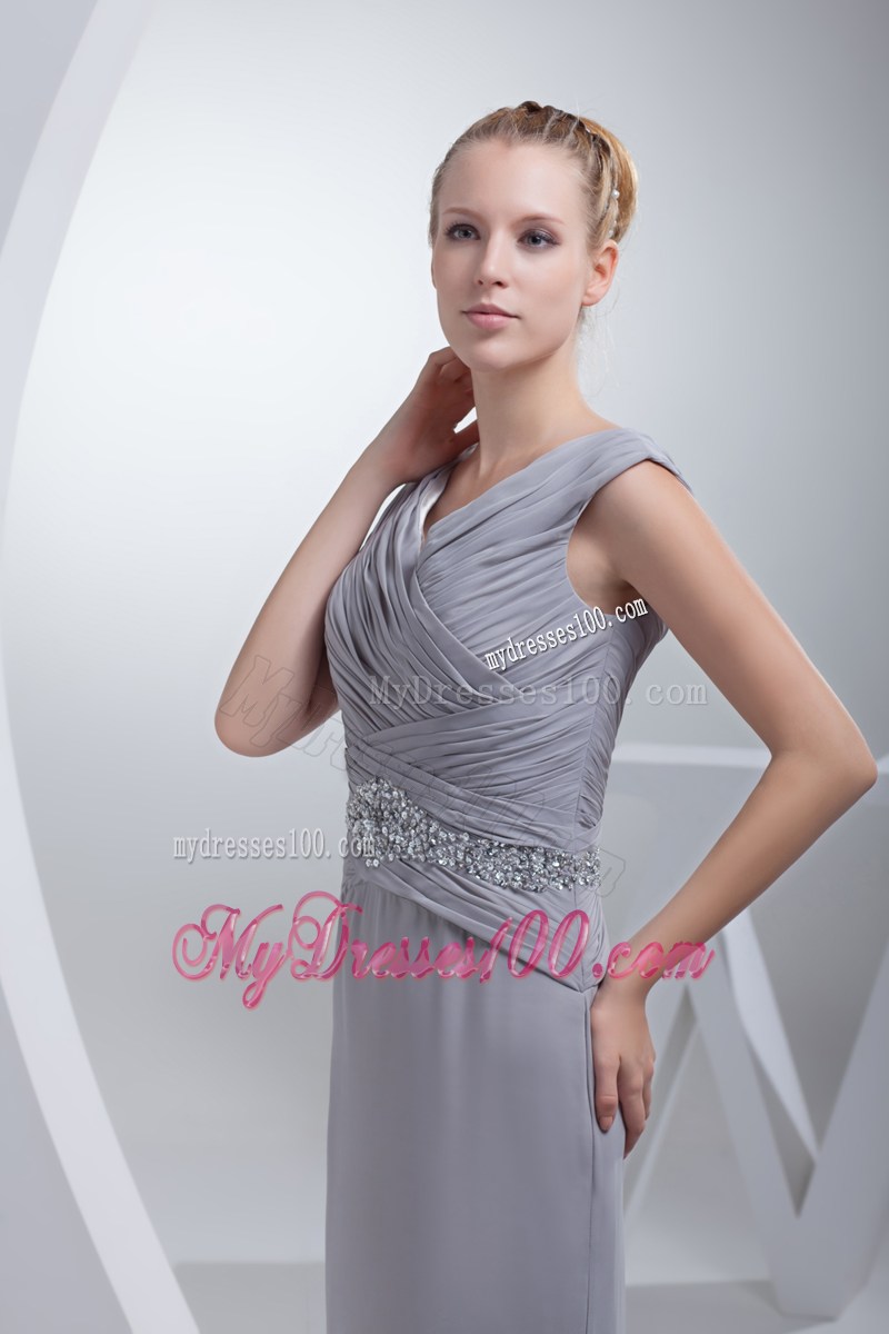 Beading Ruching V-neck Brush Train Column Prom Dress