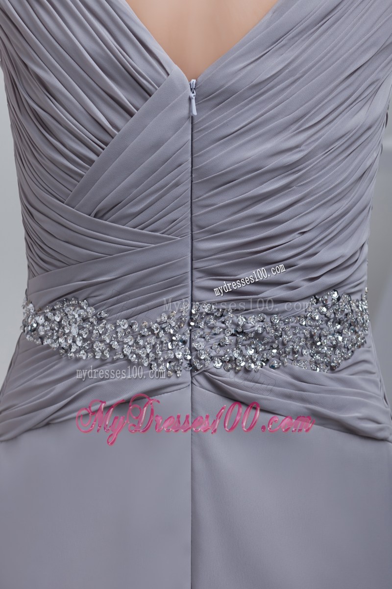 Beading Ruching V-neck Brush Train Column Prom Dress