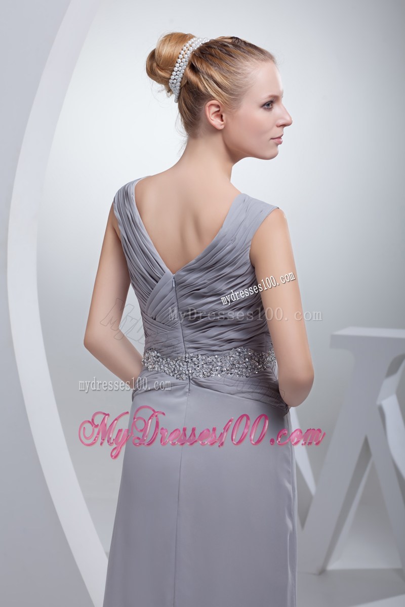 Beading Ruching V-neck Brush Train Column Prom Dress