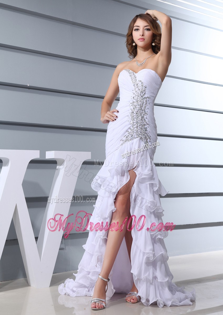 Beading White Sweetheart Mermaid Brush Train 2013 Beautiful Prom Dress