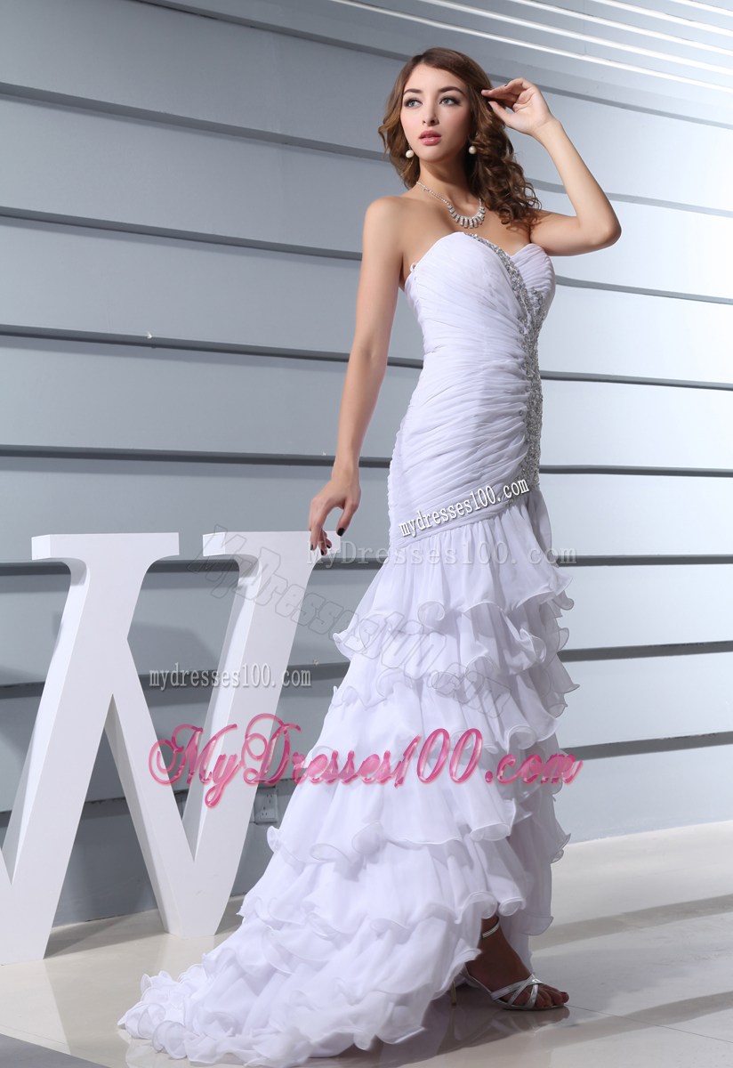 Beading White Sweetheart Mermaid Brush Train 2013 Beautiful Prom Dress
