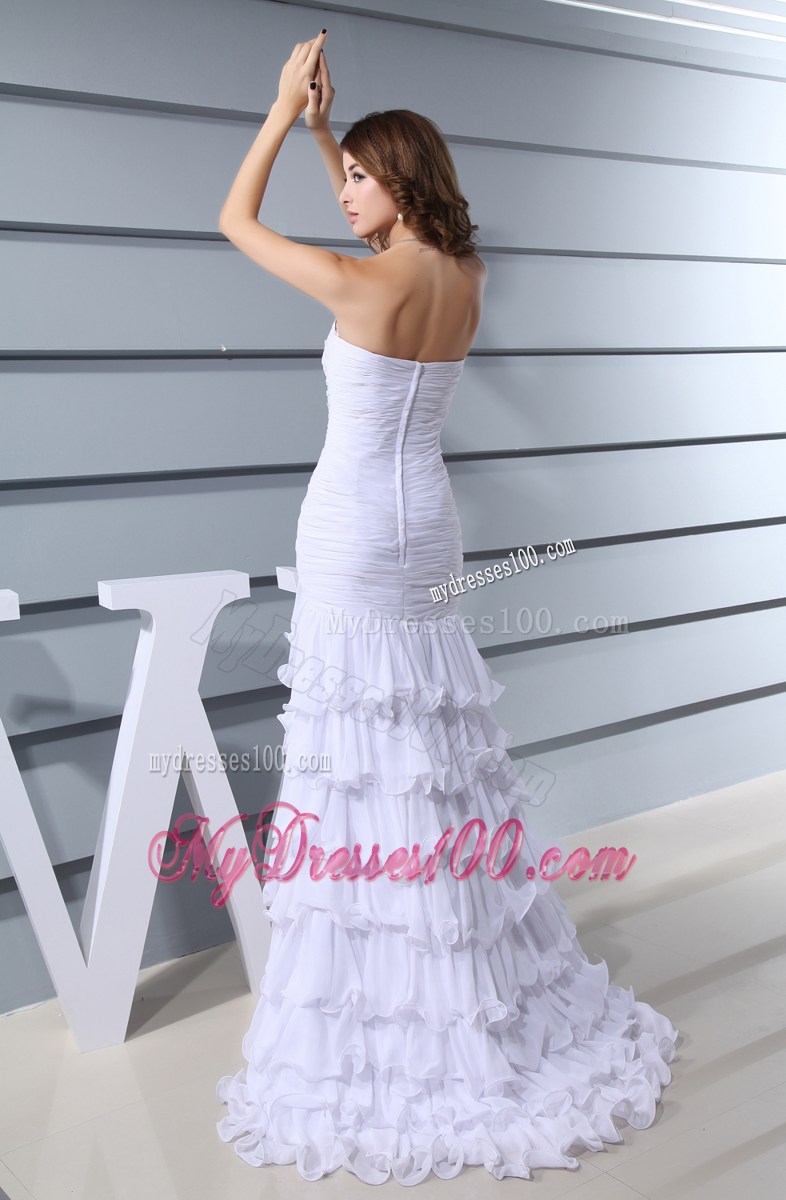 Beading White Sweetheart Mermaid Brush Train 2013 Beautiful Prom Dress