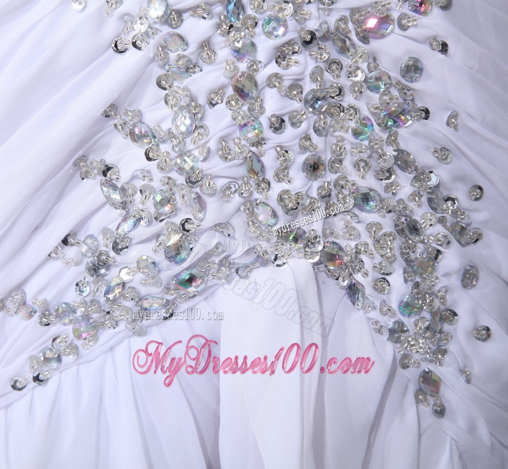 Beading White Sweetheart Mermaid Brush Train 2013 Beautiful Prom Dress