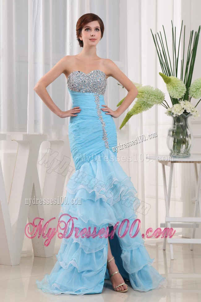 Baby Blue Beaded Ruching Ruffled Layers Sweetheart Celebrity Dresses