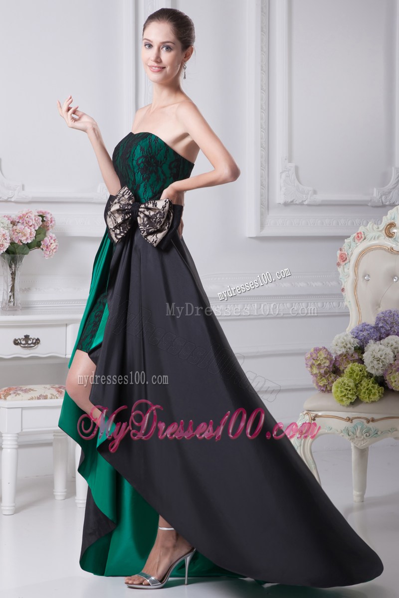 Black and Green Sweetheart Bowknot High-low Prom Dress