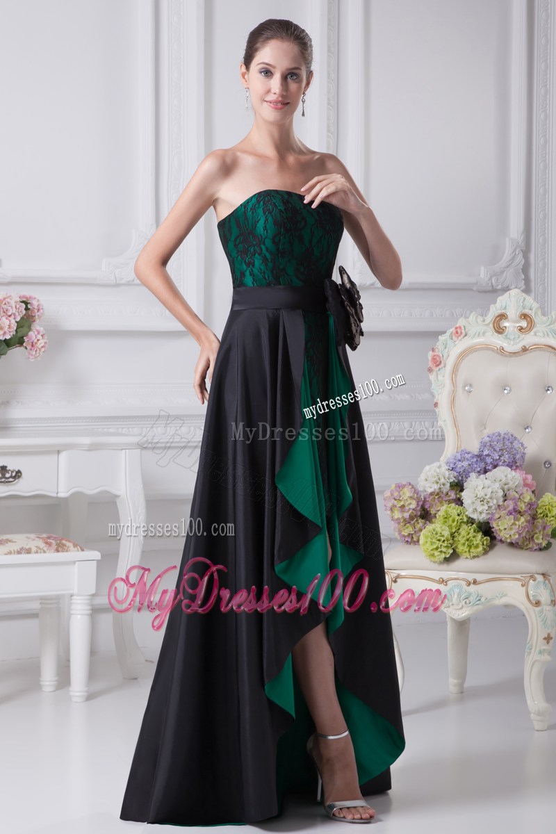 Black and Green Sweetheart Bowknot High-low Prom Dress