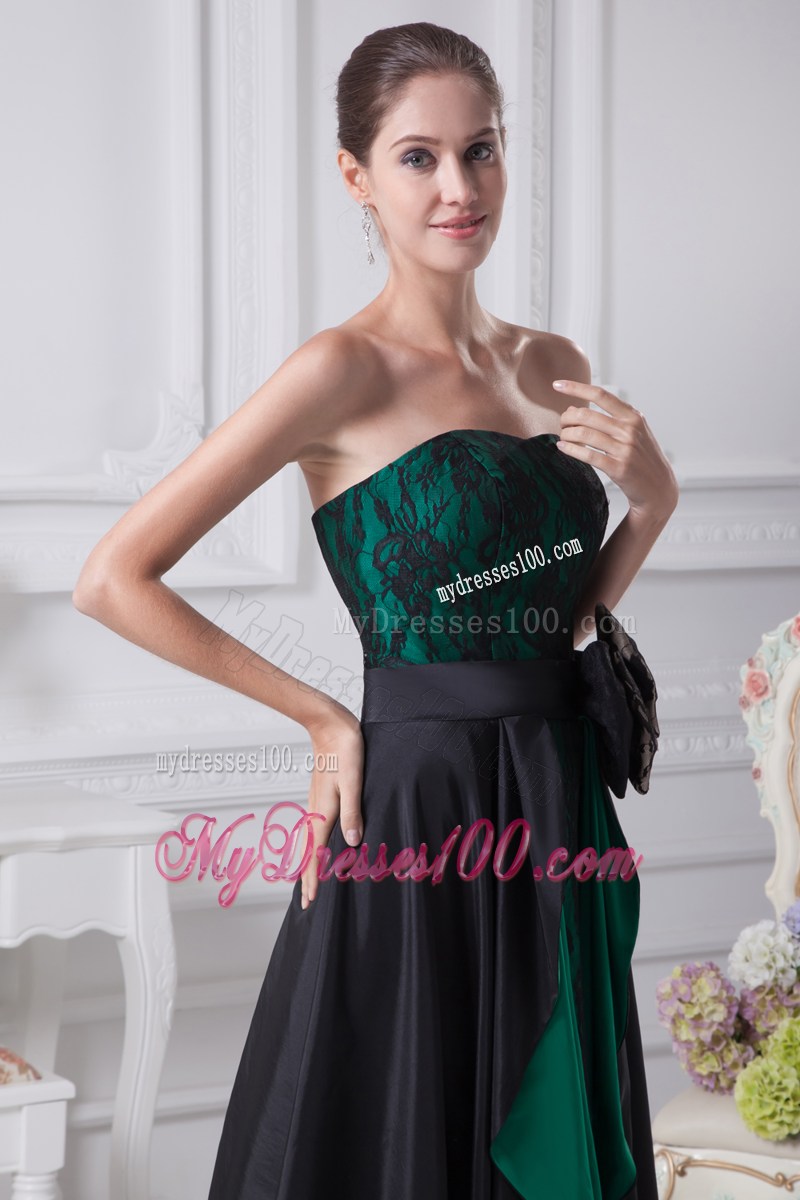 Black and Green Sweetheart Bowknot High-low Prom Dress