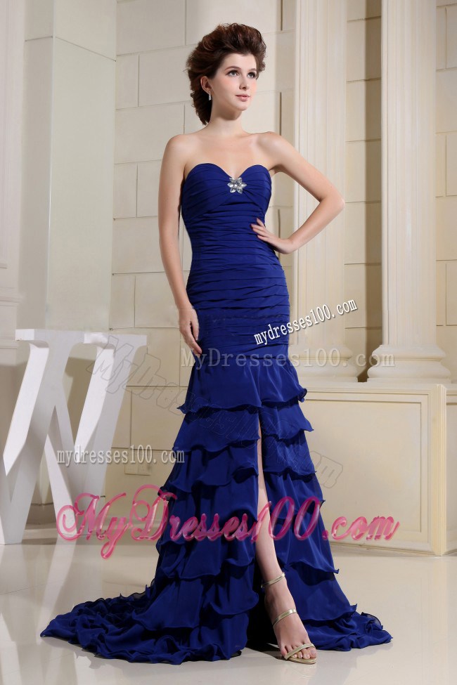 Blue Sweetheart Ruches Bodice For Celebrity Dresses With Ruffled Layers