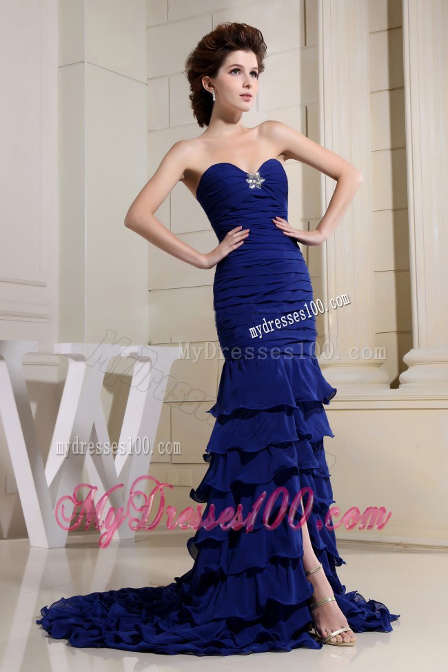 Blue Sweetheart Ruches Bodice For Celebrity Dresses With Ruffled Layers