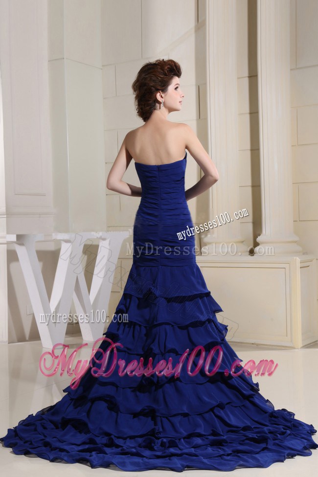 Blue Sweetheart Ruches Bodice For Celebrity Dresses With Ruffled Layers