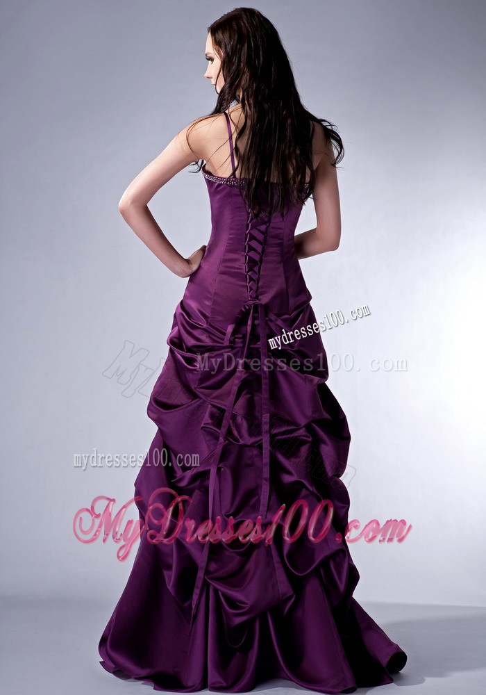 Custom Made Dark Purple Column Spaghetti Straps Celebrity Dresses
