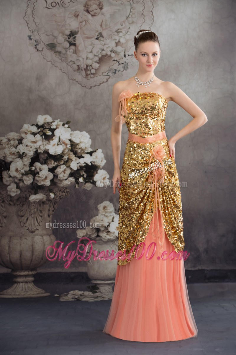 Hand Made Flowers Sequins Strapless Prom / Evening Dress