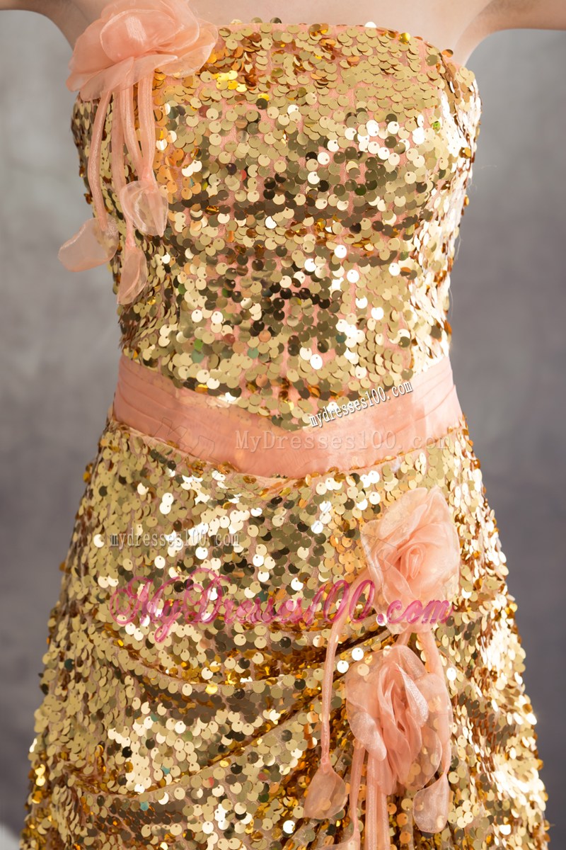 Hand Made Flowers Sequins Strapless Prom / Evening Dress