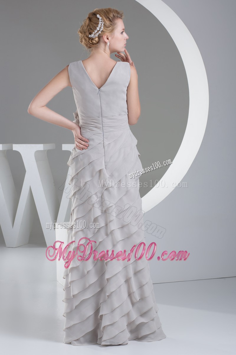 Hand Made Flowers V-neck Long Prom Dress With Zipper Up Back