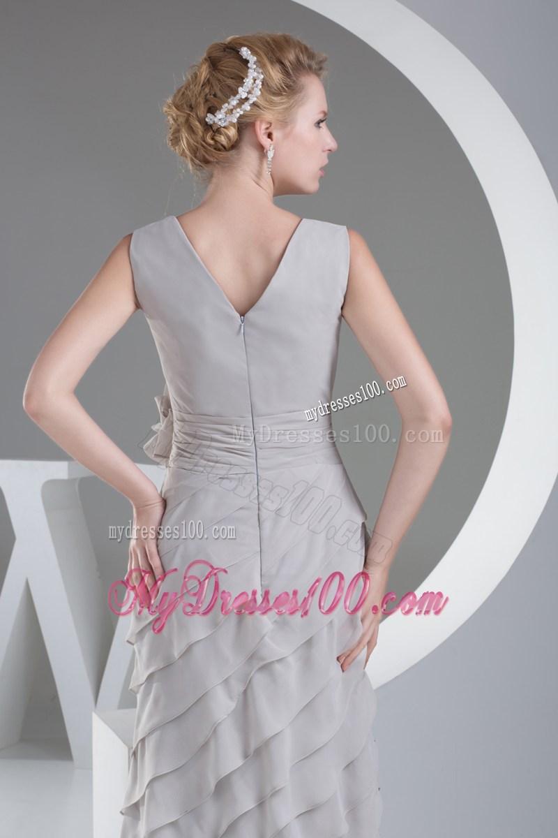 Hand Made Flowers V-neck Long Prom Dress With Zipper Up Back