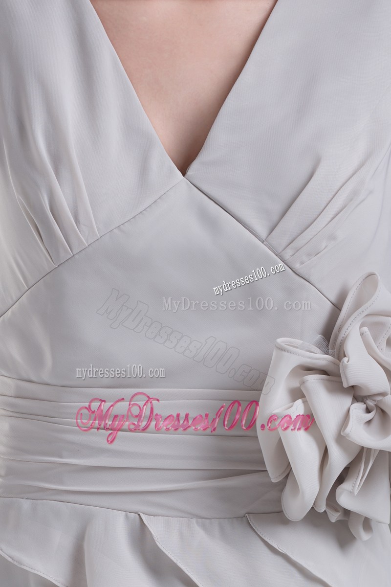 Hand Made Flowers V-neck Long Prom Dress With Zipper Up Back