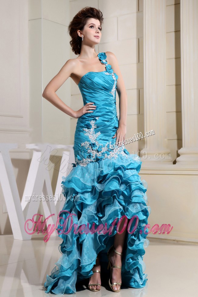 High-low Teal and Mermaid For Amazing Prom Dress With Appliques and Ruffled Layers