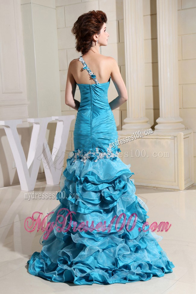 High-low Teal and Mermaid For Amazing Prom Dress With Appliques and Ruffled Layers