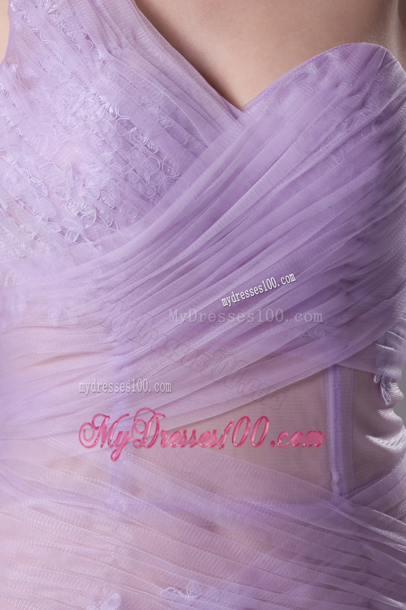 Lavender One Shoulder Mermaid Ruching Appliques Prom Dress