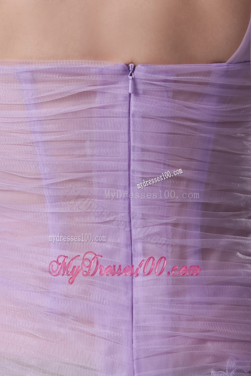 Lavender One Shoulder Mermaid Ruching Appliques Prom Dress
