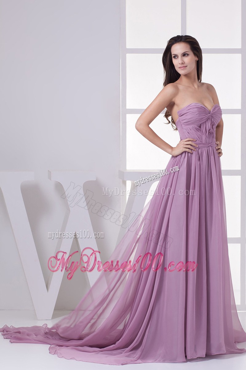 Lavender Sweetheart Ruching Court Train Prom Dress