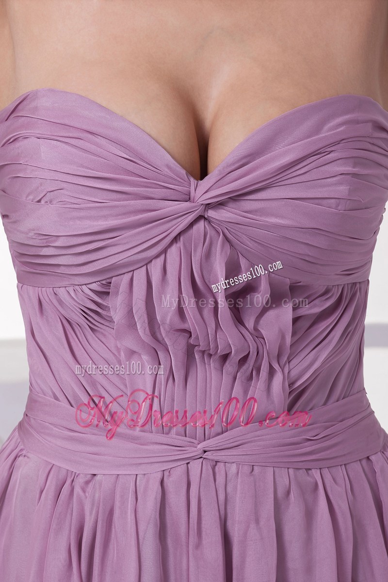Lavender Sweetheart Ruching Court Train Prom Dress