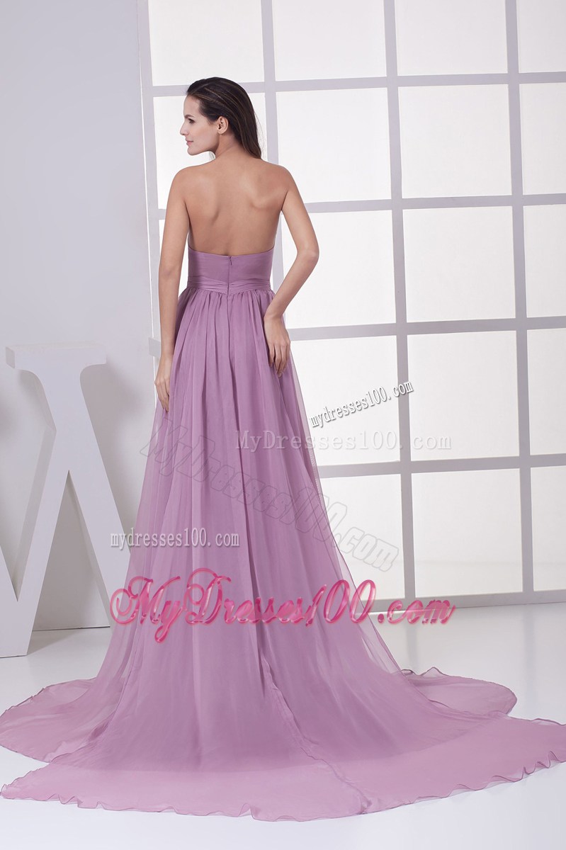 Lavender Sweetheart Ruching Court Train Prom Dress