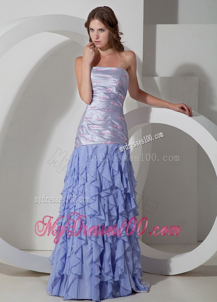 Lilac Beaded and Ruffled 2013 Pretty Celebrity Dresses Strapless