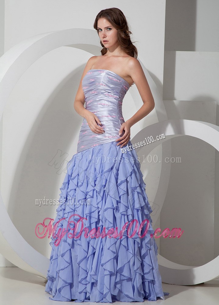 Lilac Beaded and Ruffled 2013 Pretty Celebrity Dresses Strapless