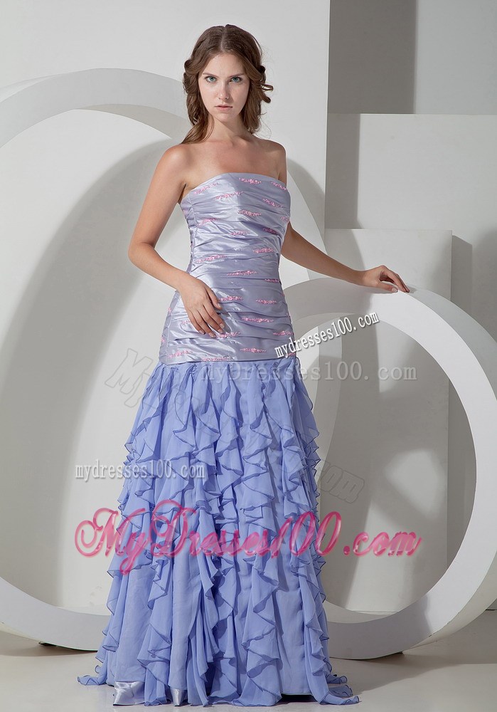 Lilac Beaded and Ruffled 2013 Pretty Celebrity Dresses Strapless