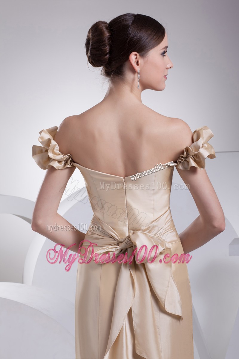 Memraid Off The Shoulder Champage Sash Prom Dress