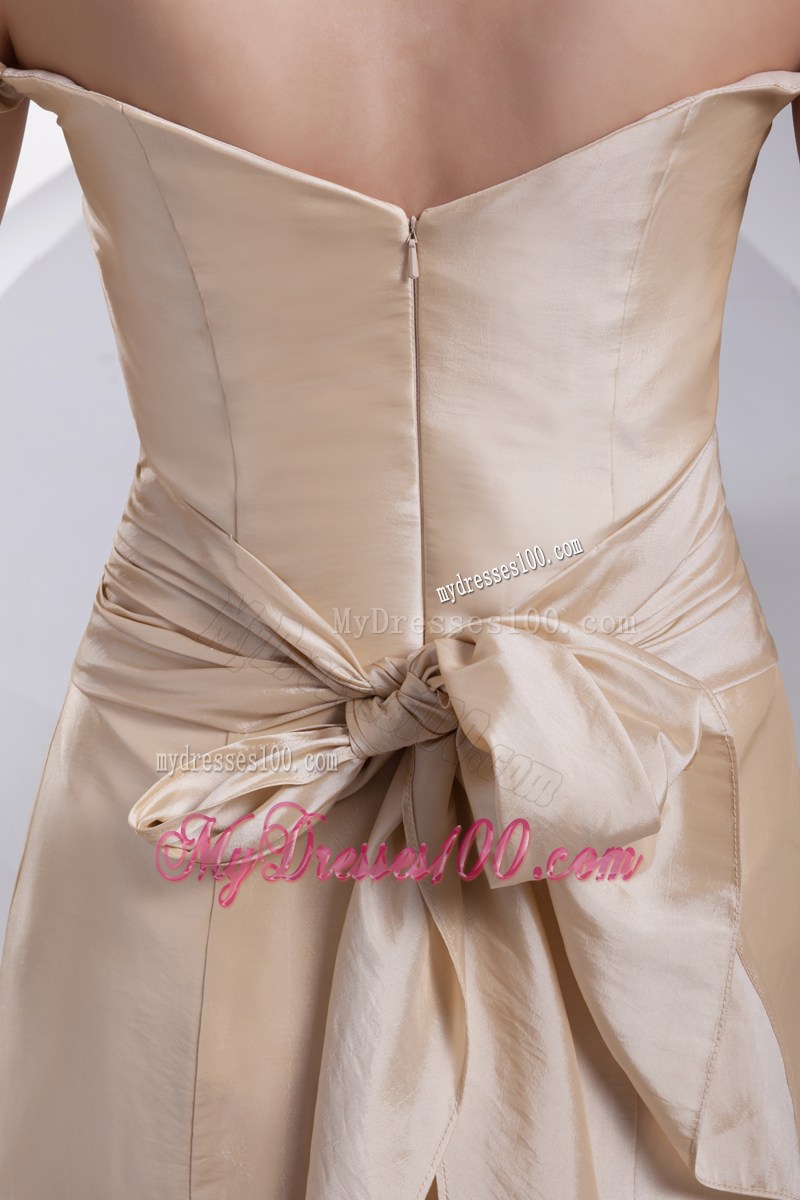 Memraid Off The Shoulder Champage Sash Prom Dress
