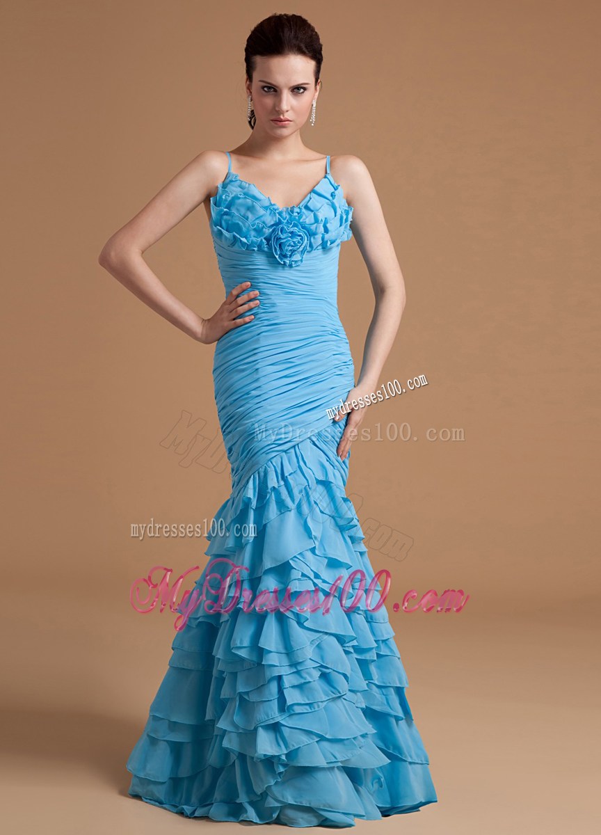Mermaid Ruffles 2013 Celebrity Dresses Floor-length Straps