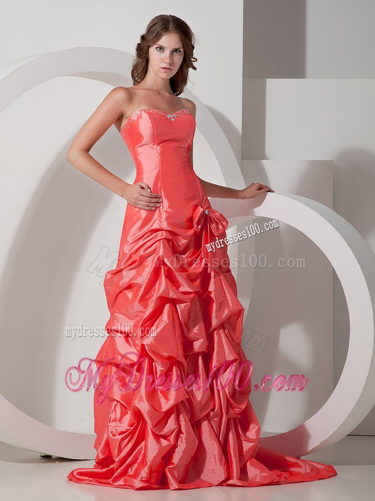 Pick-ups Bowknot Sweetheart Prom Dress Brush Train