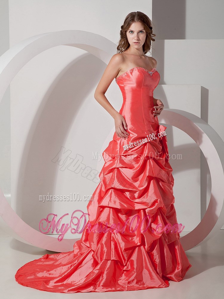 Pick-ups Bowknot Sweetheart Prom Dress Brush Train
