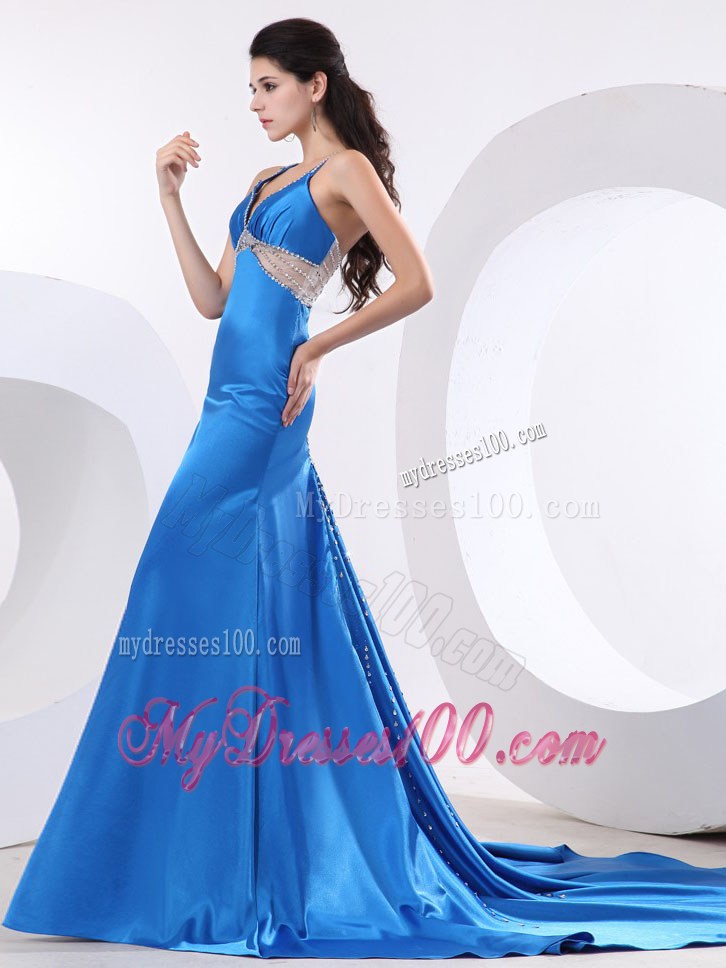 2013 Pretty Sexy Celebrity Dresses With Beading Brush Train