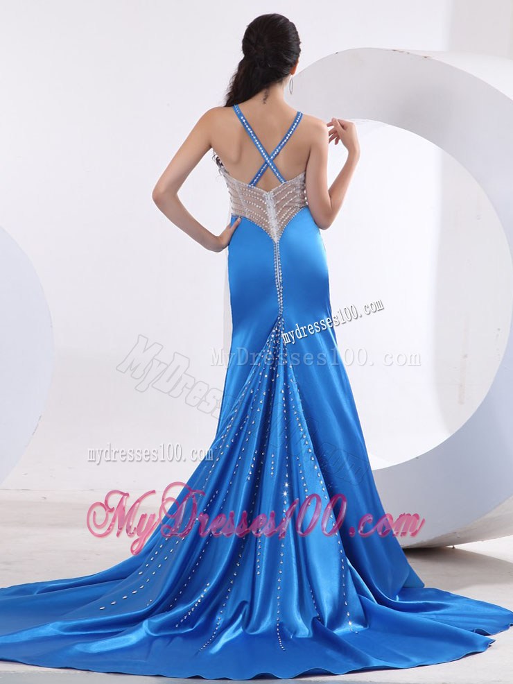 2013 Pretty Sexy Celebrity Dresses With Beading Brush Train
