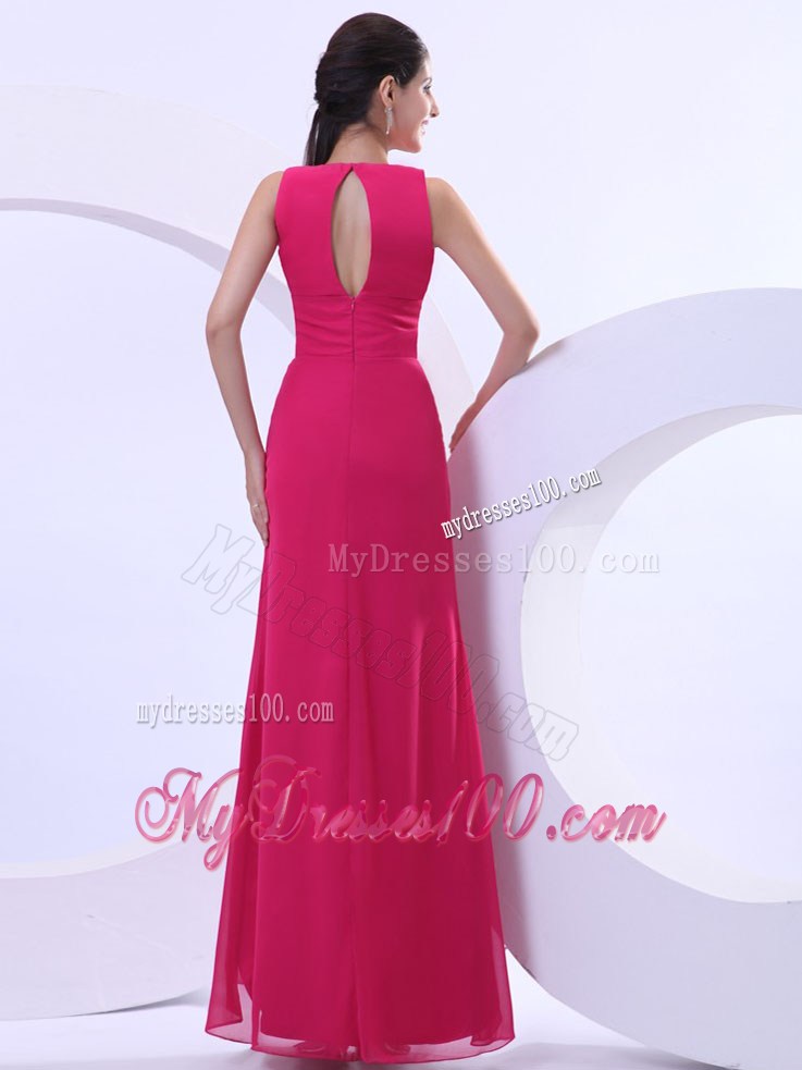 Sexy Prom Dress With Hot Pink V-neck and Ankle-length