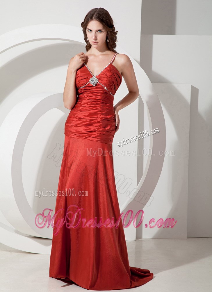 Custom Made Red Sheath Straps Ruched Celebrity Dresses
